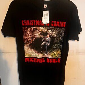 Michael Bublé Christmas Is Coming T-Shirt Black Graphic Tee Size SM NWT